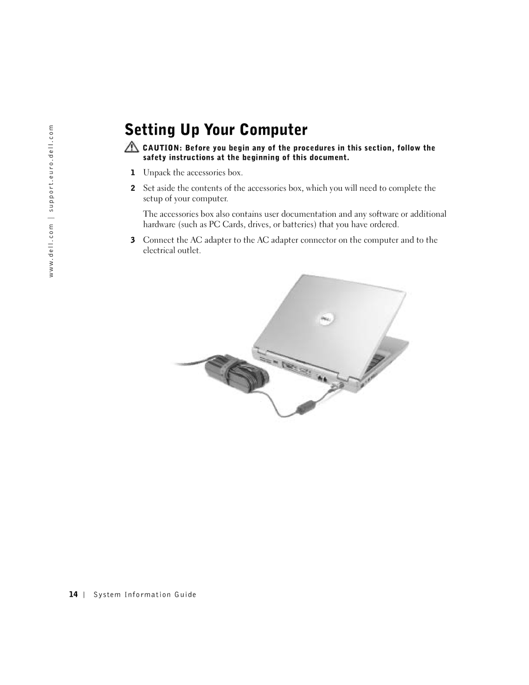 Dell D400 manual Setting Up Your Computer 