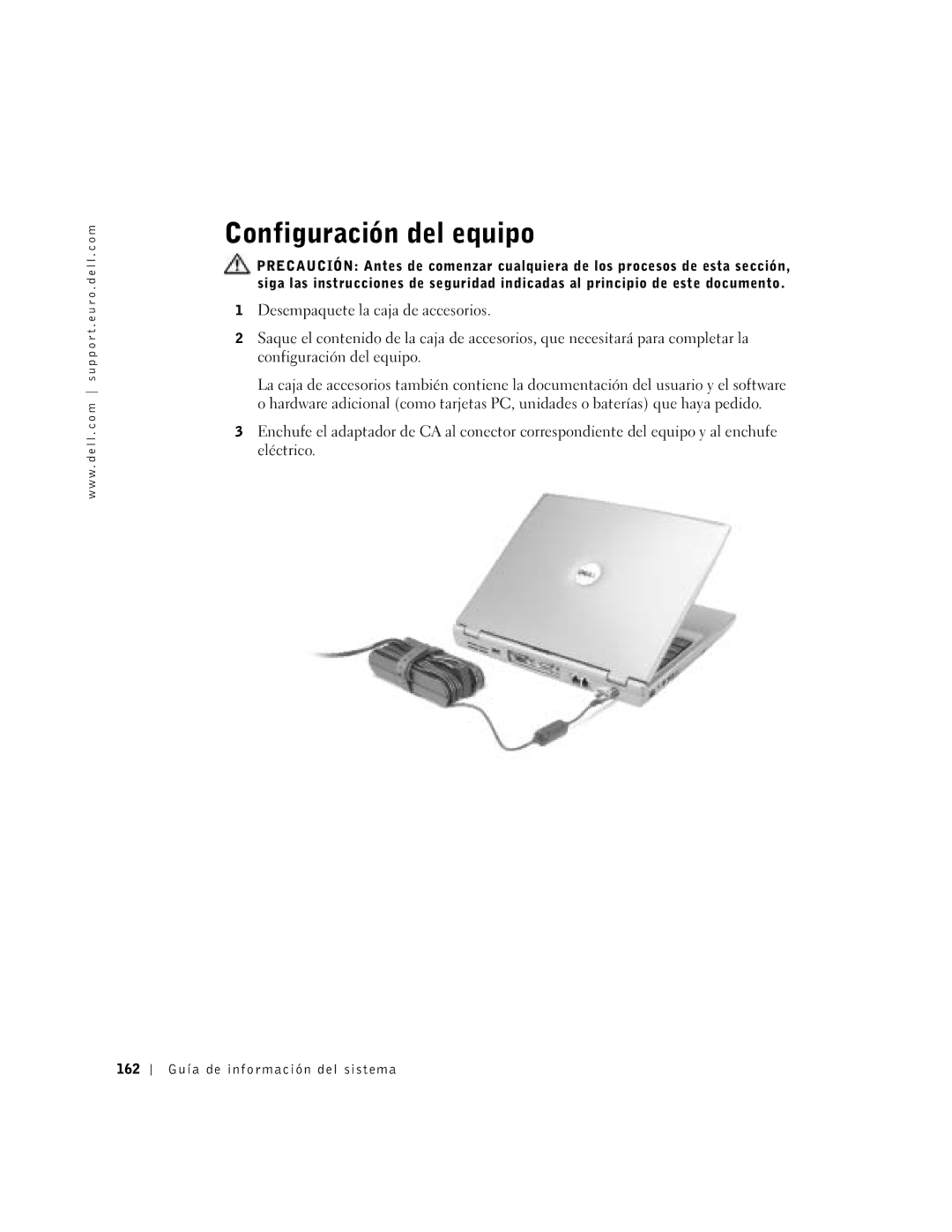 Dell D400 manual Configuración del equipo, 162 Guía de información del sistema 