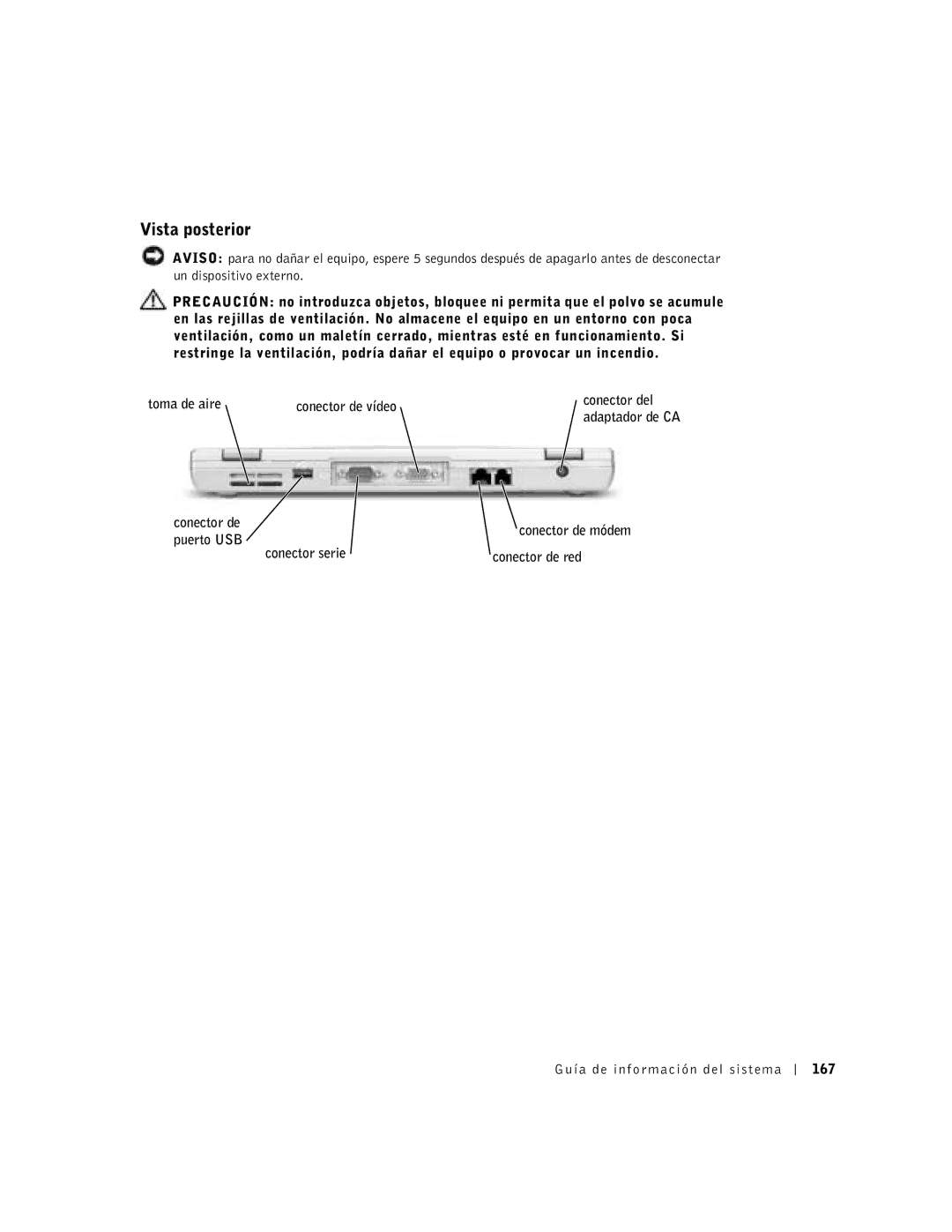 Dell D400 manual Vista posterior, Conector de 