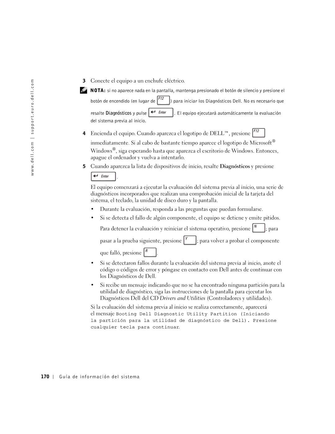 Dell D400 manual Conecte el equipo a un enchufe eléctrico, 170 Guía de información del sistema 