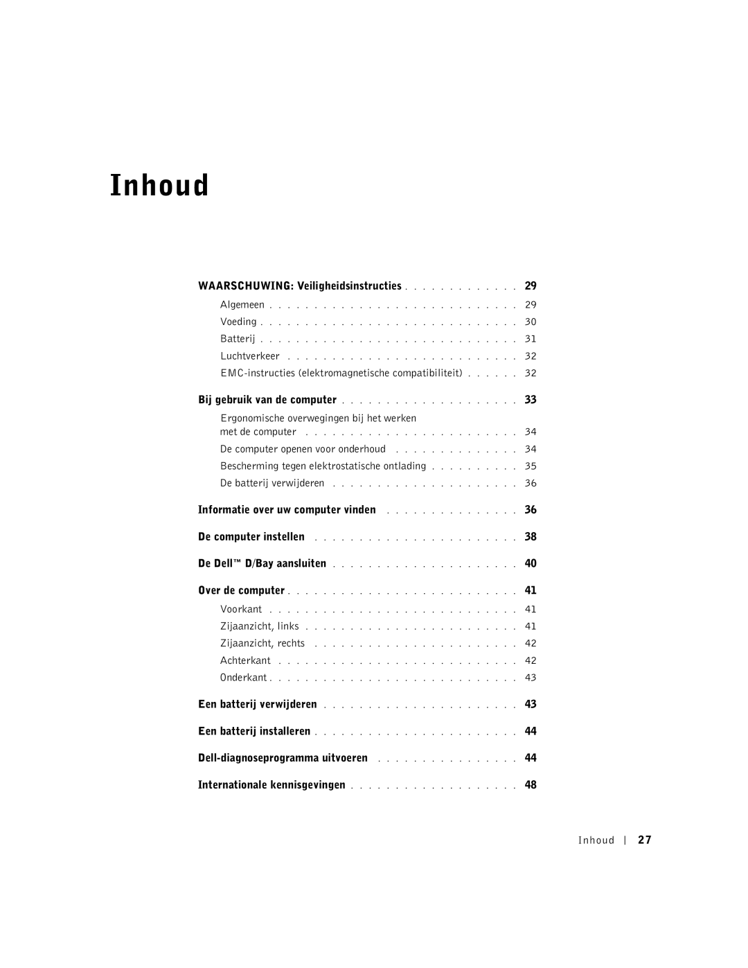 Dell D400 manual Waarschuwing Veiligheidsinstructies, EMC-instructies elektromagnetische compatibiliteit, Inhoud 