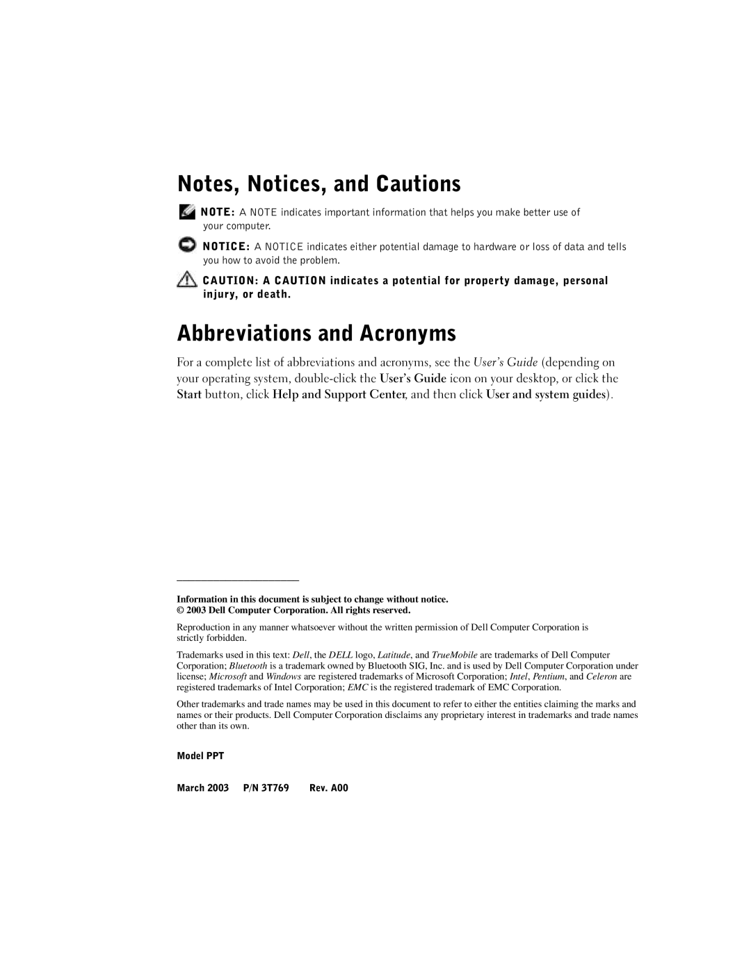 Dell D400 manual Abbreviations and Acronyms 