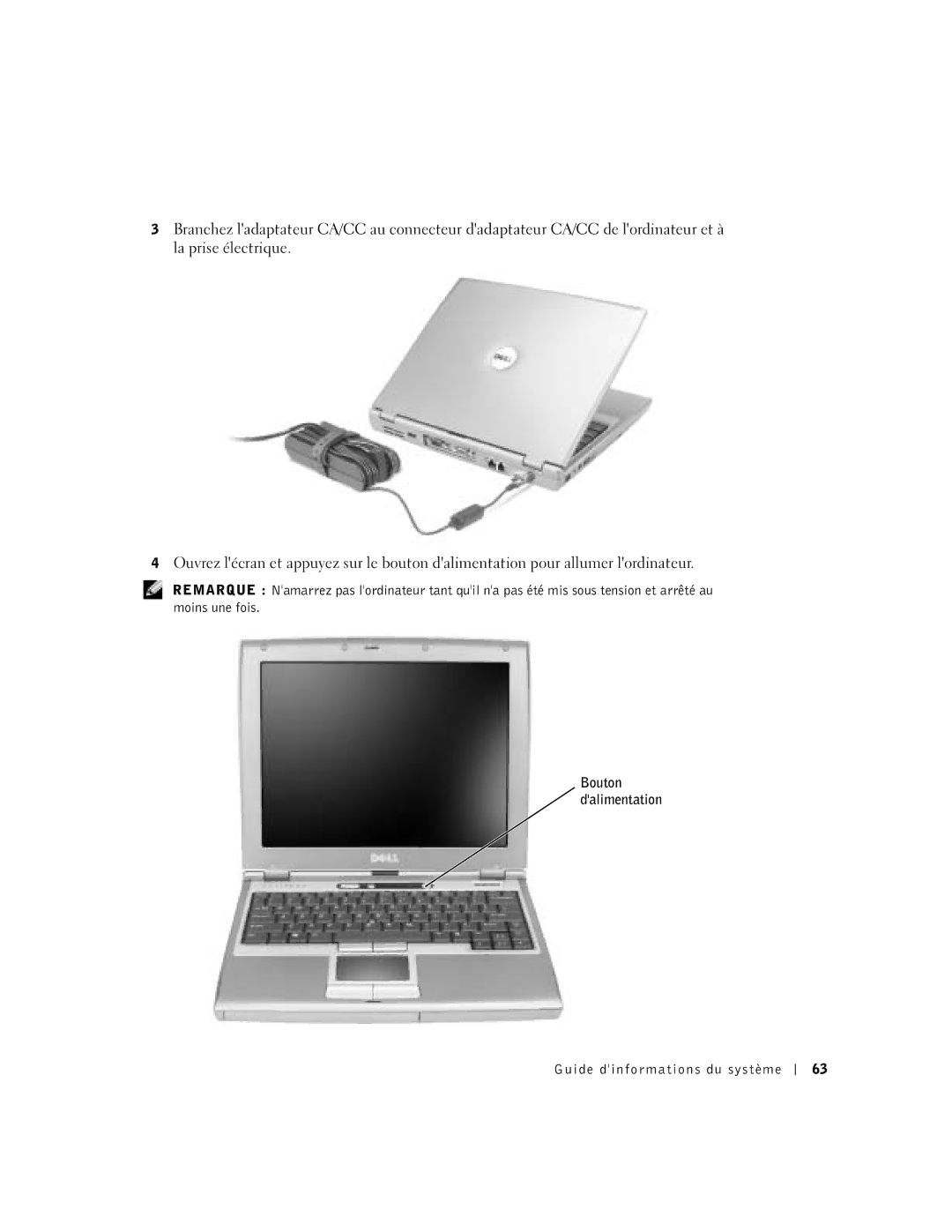 Dell D400 manual Bouton dalimentation 