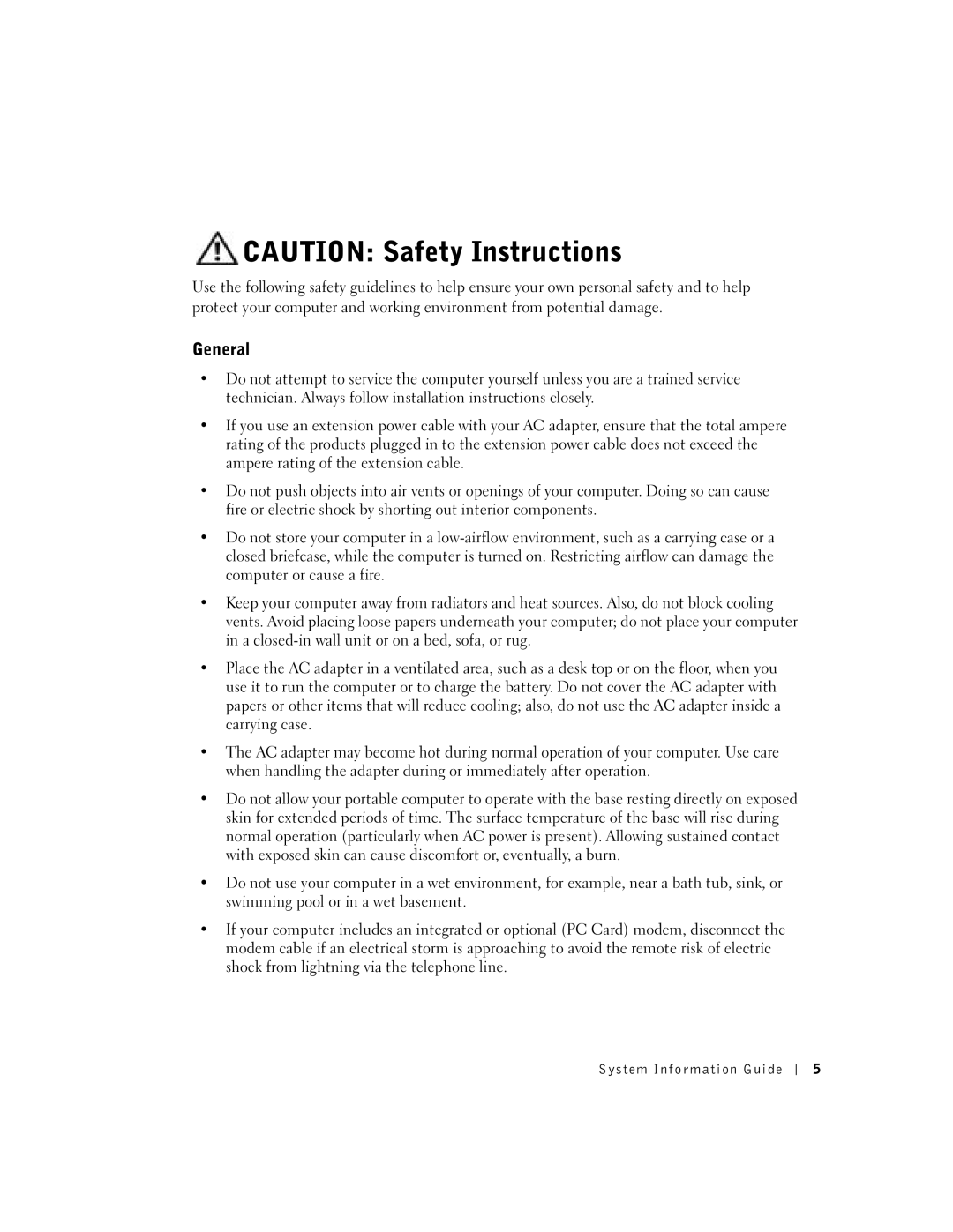 Dell D400 manual General, System Information Guide 