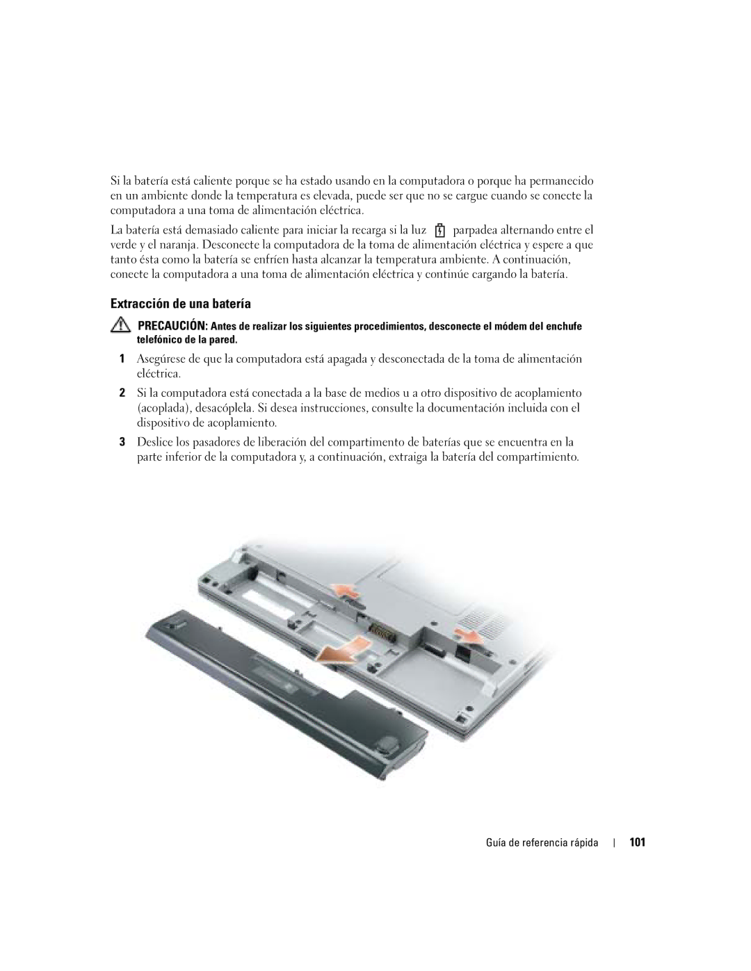 Dell D410 manual Extracción de una batería, 101 