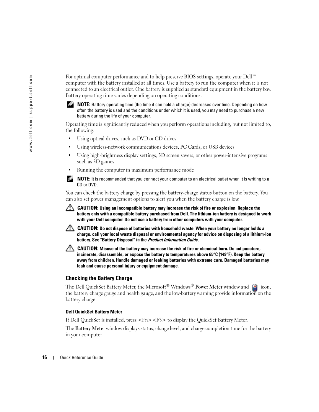 Dell D410 manual Checking the Battery Charge 