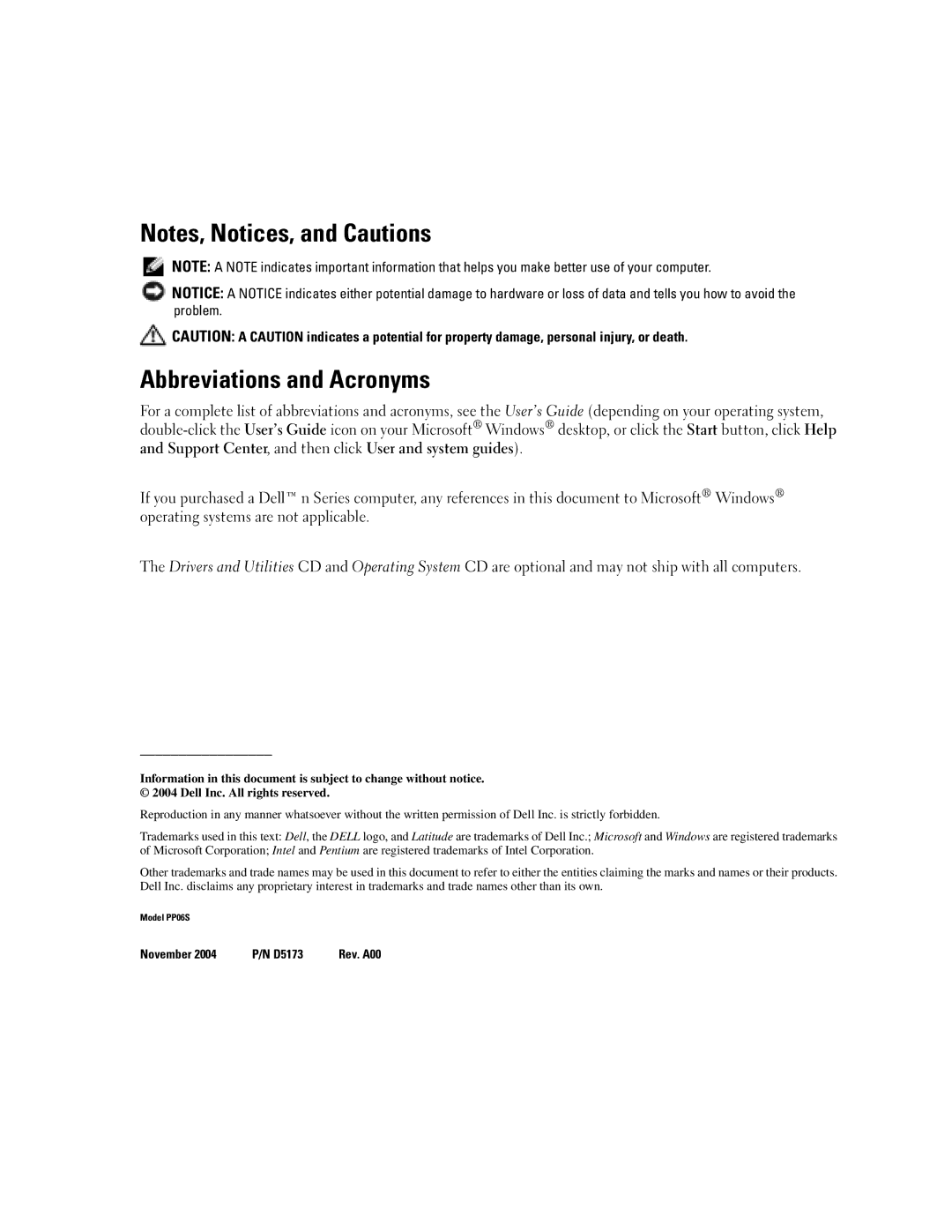 Dell D410 manual Abbreviations and Acronyms 