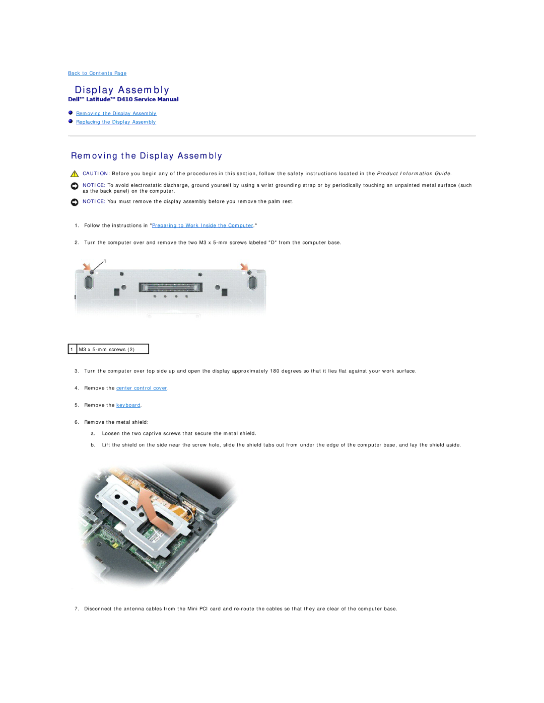 Dell D410 manual Removing the Display Assembly 