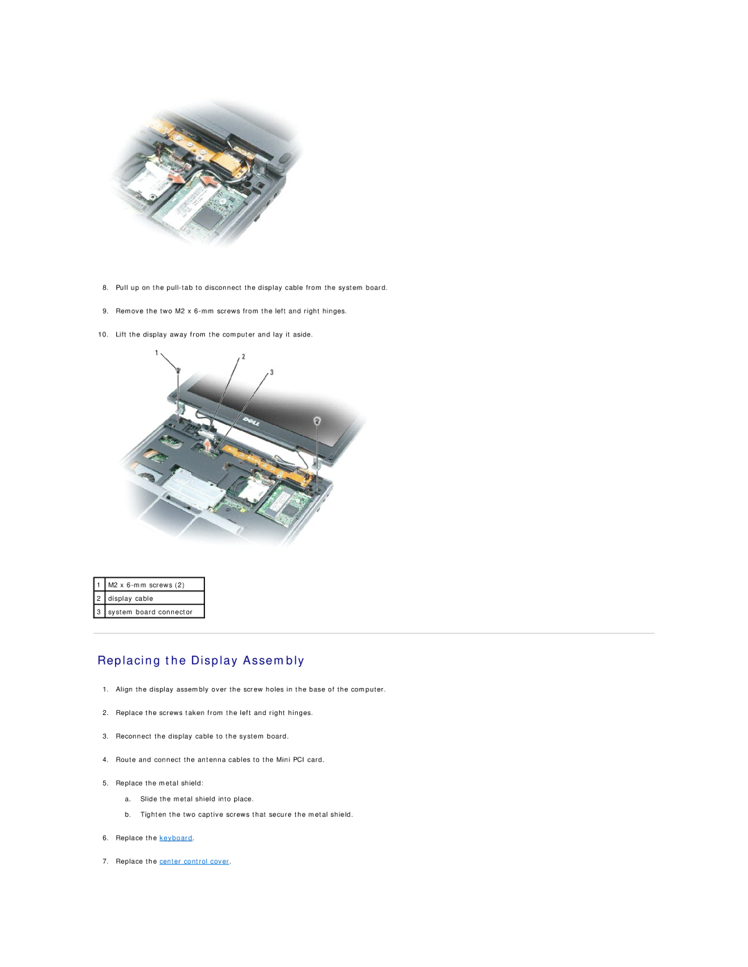 Dell D410 manual Replacing the Display Assembly 