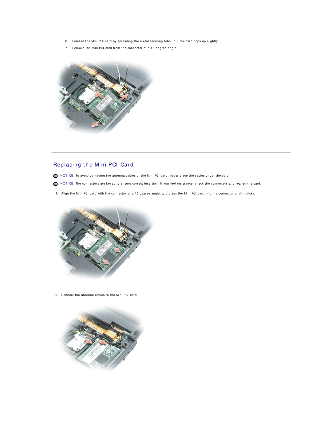 Dell D410 manual Replacing the Mini PCI Card 