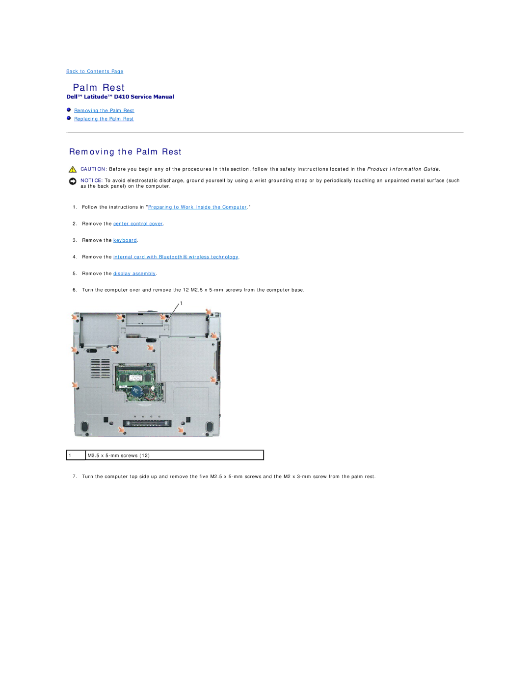 Dell D410 manual Removing the Palm Rest 