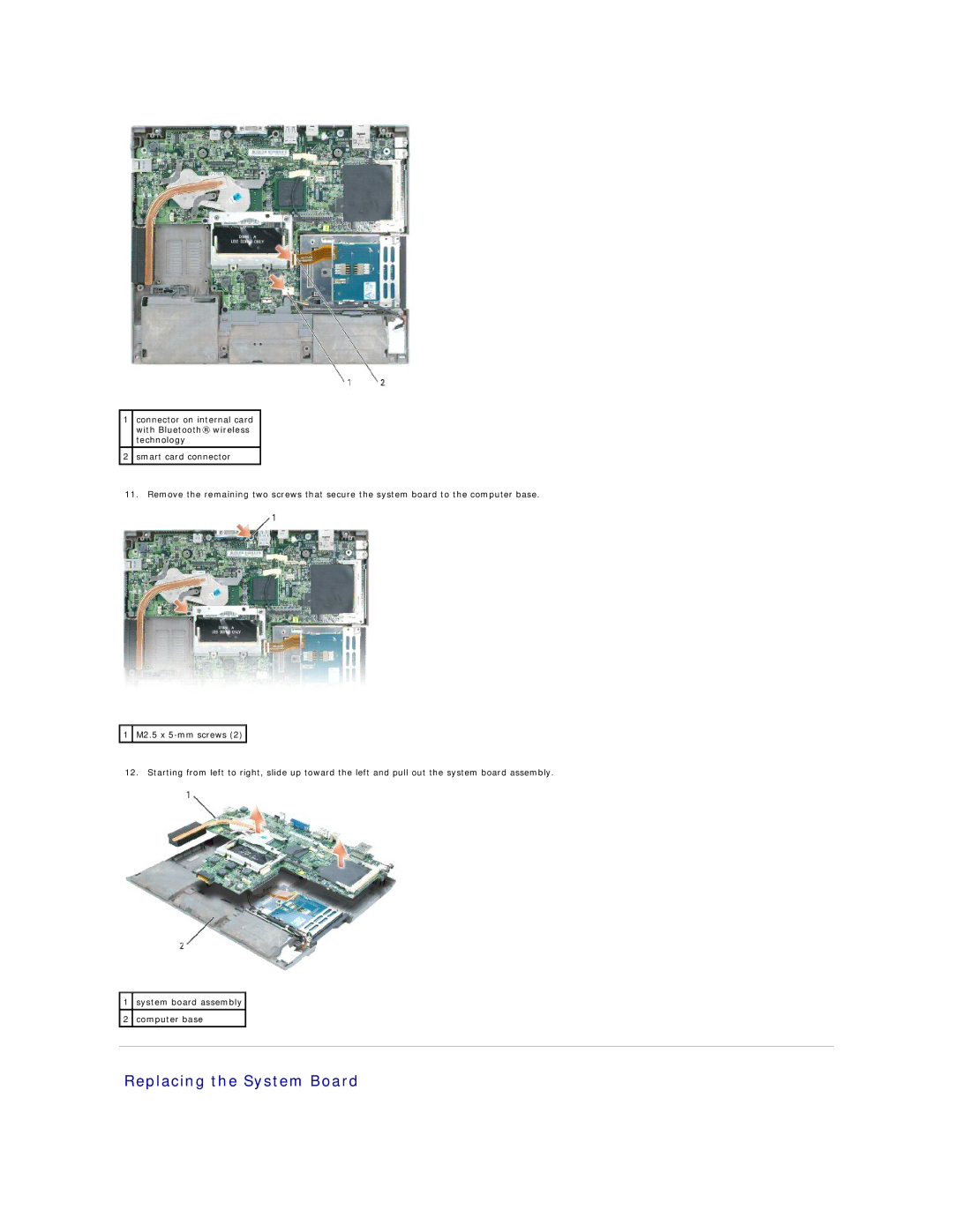 Dell D410 manual Replacing the System Board 