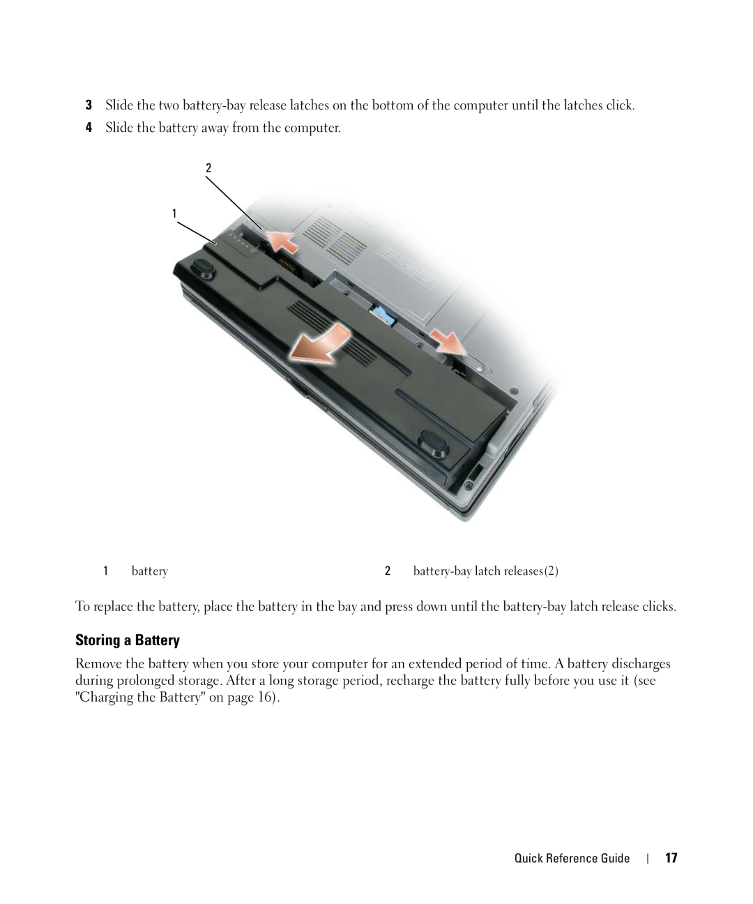 Dell D420 manual Storing a Battery 