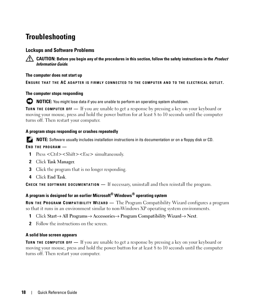 Dell D420 manual Troubleshooting, Lockups and Software Problems 