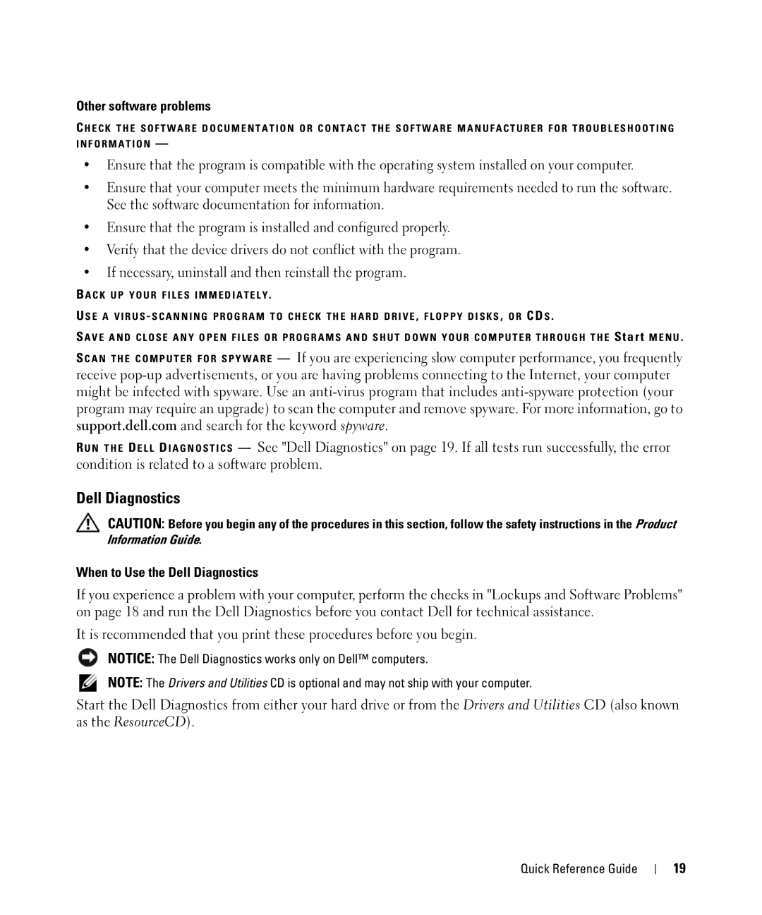 Dell D420 manual Other software problems, When to Use the Dell Diagnostics 