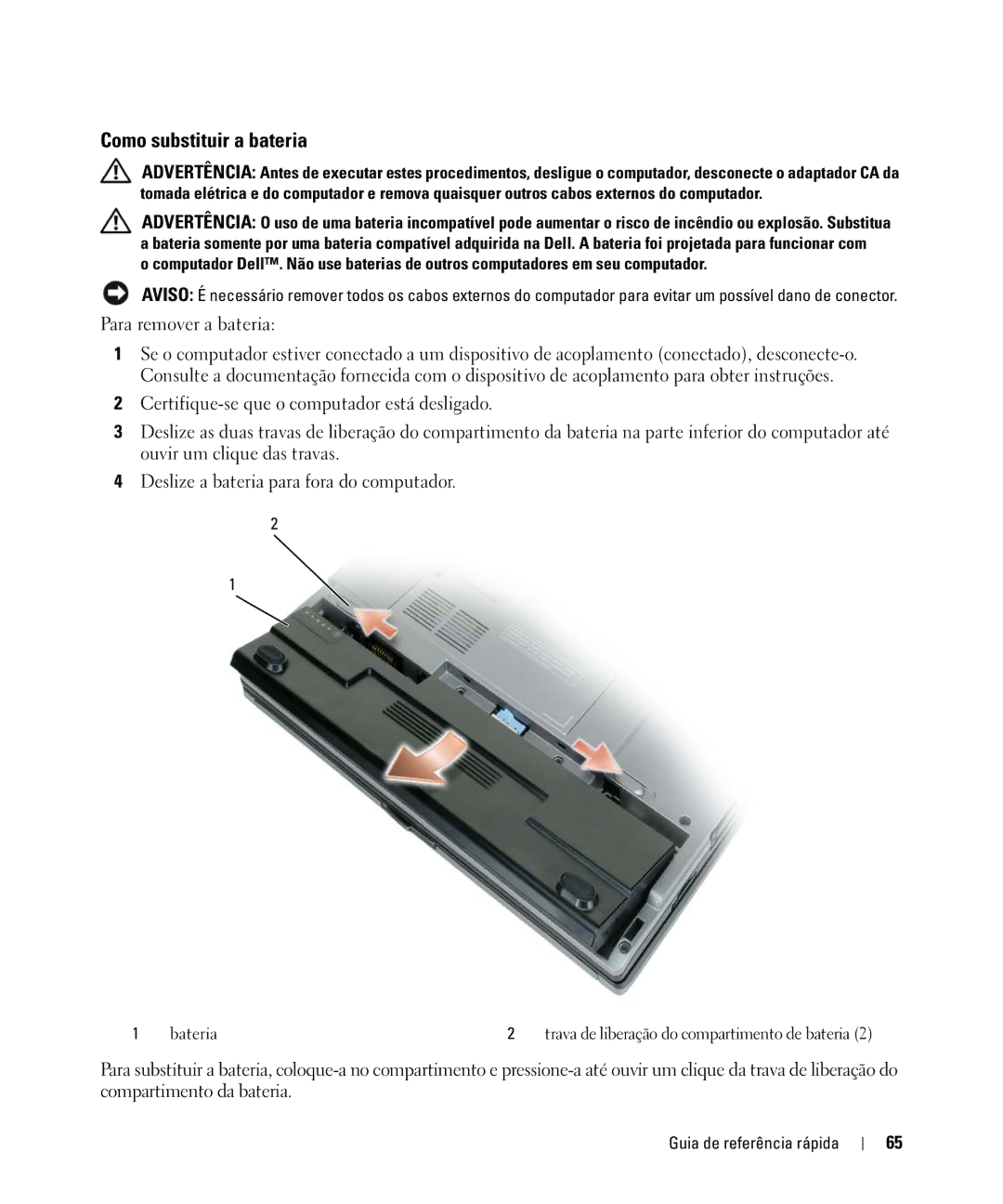 Dell D420 manual Como substituir a bateria 