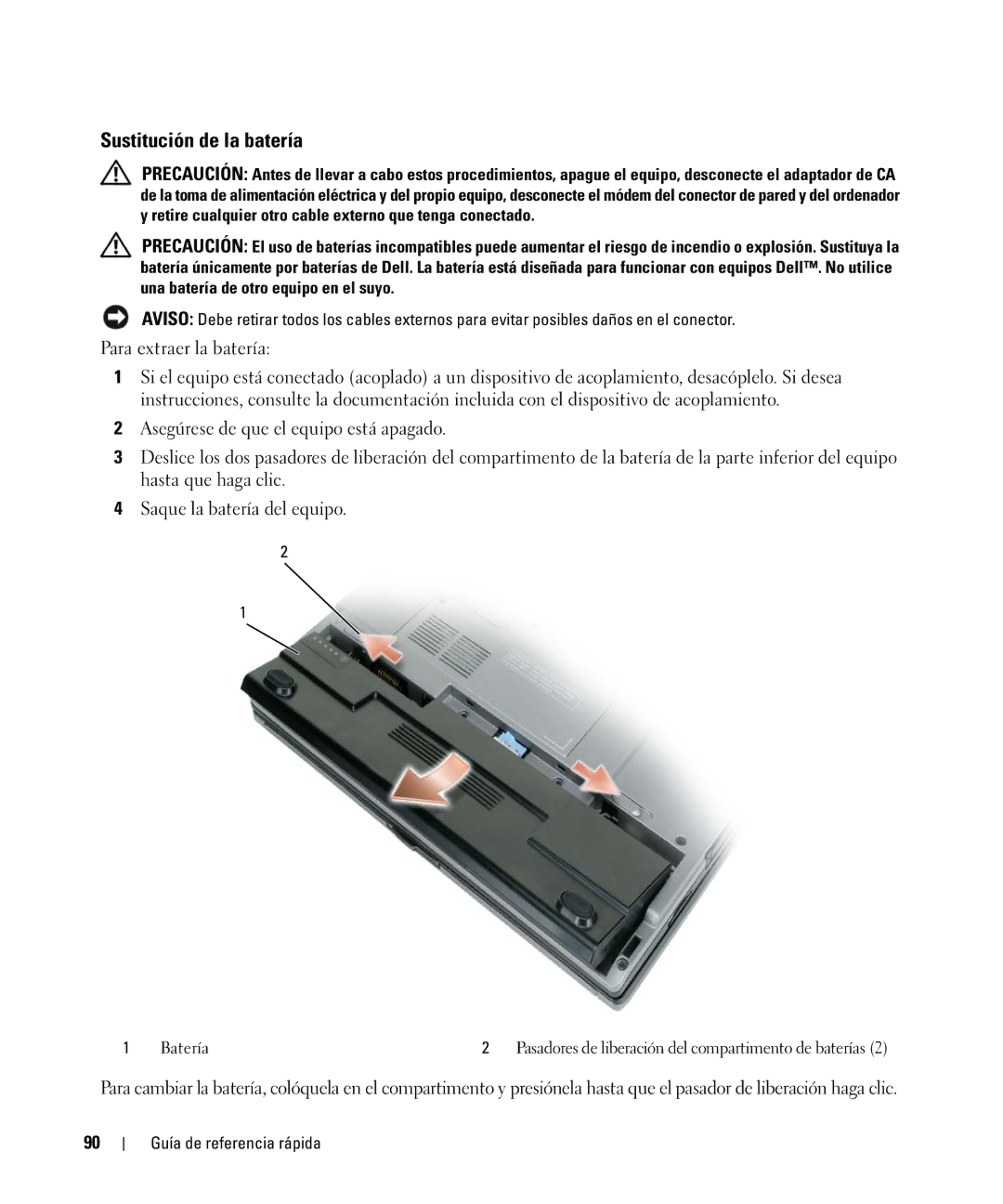 Dell D420 manual Sustitución de la batería 