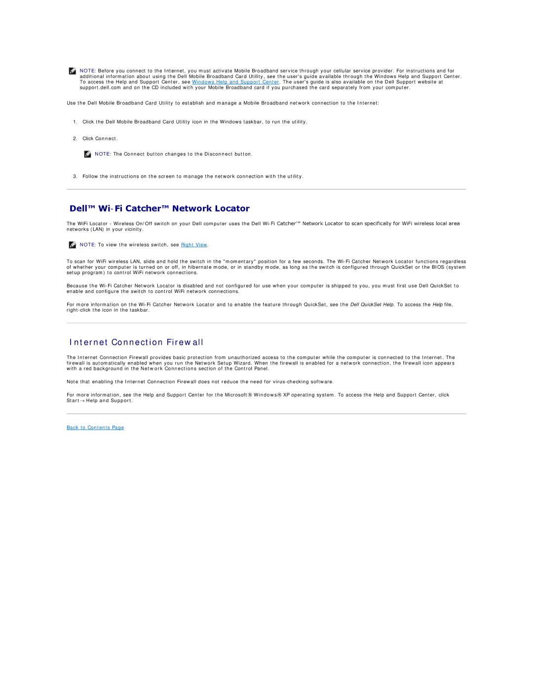 Dell D420 specifications Dell Wi-Fi Catcher Network Locator, Internet Connection Firewall 