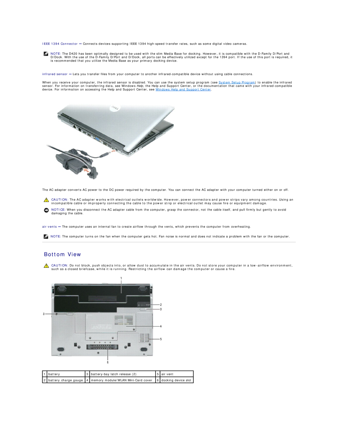 Dell D420 specifications Bottom View 