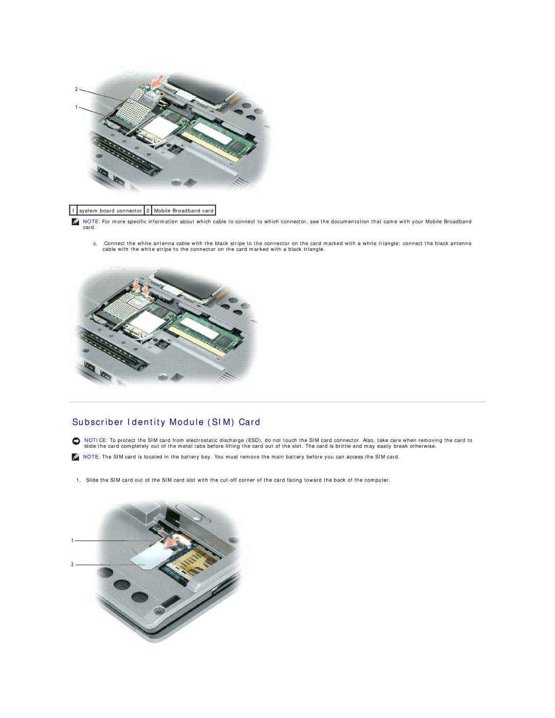 Dell D420 specifications Subscriber Identity Module SIM Card 