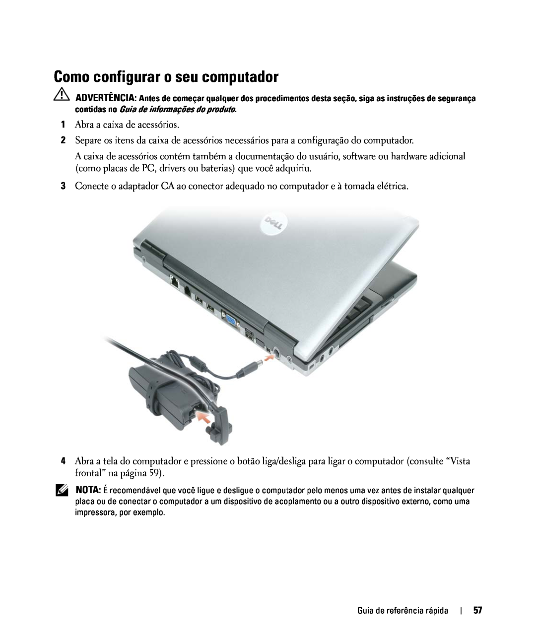 Dell D420 manual Como configurar o seu computador 