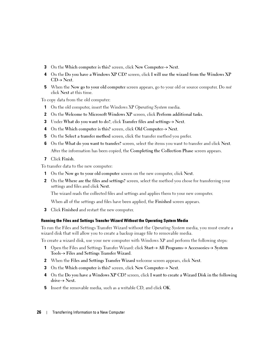 Dell D430 manual Transferring Information to a New Computer 