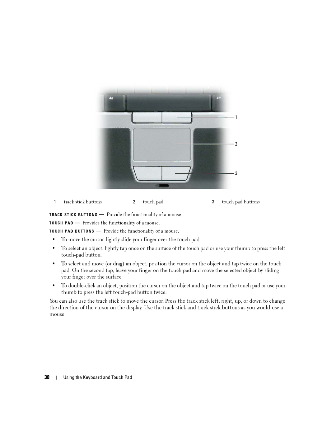 Dell D430 manual Using the Keyboard and Touch Pad 