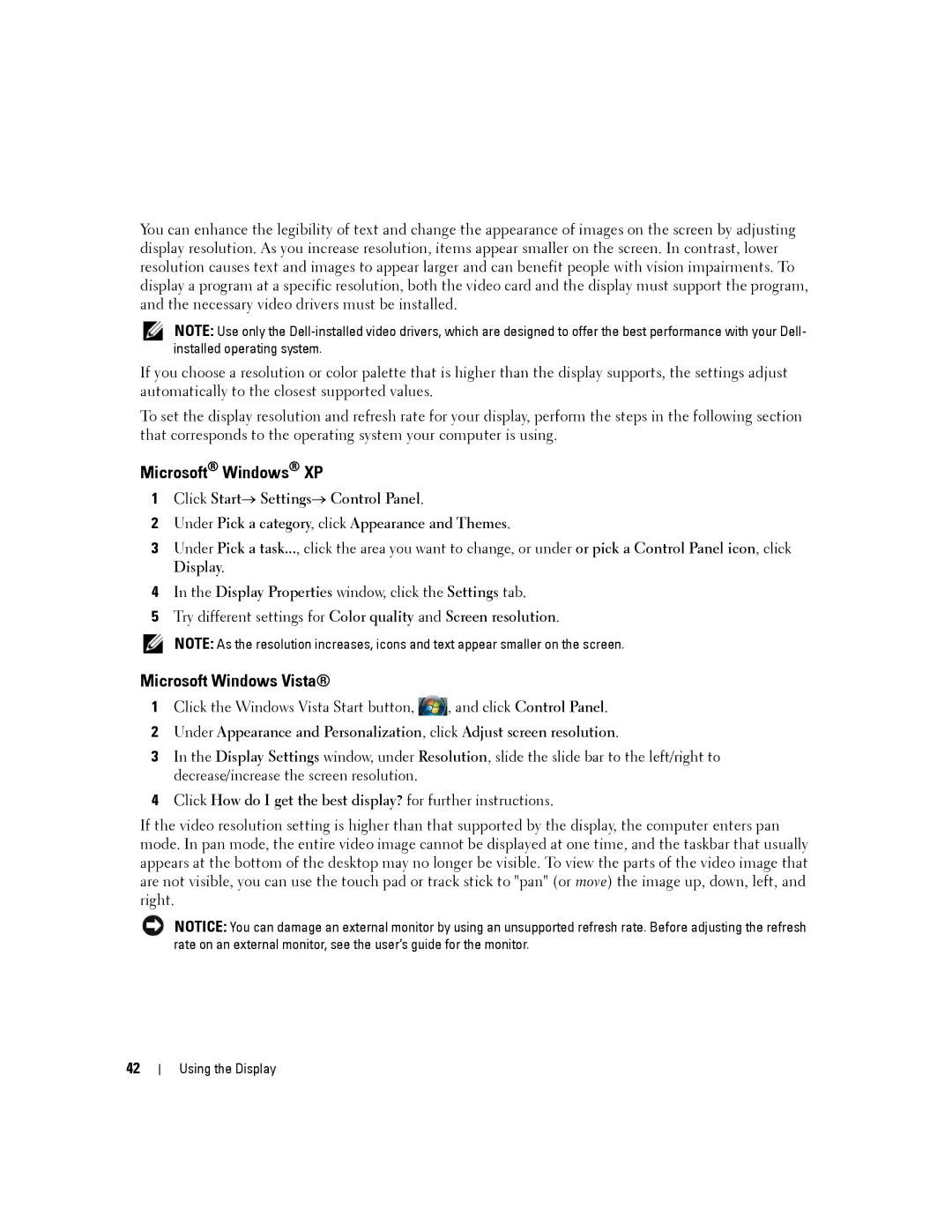Dell D430 manual Microsoft Windows XP, Microsoft Windows Vista 