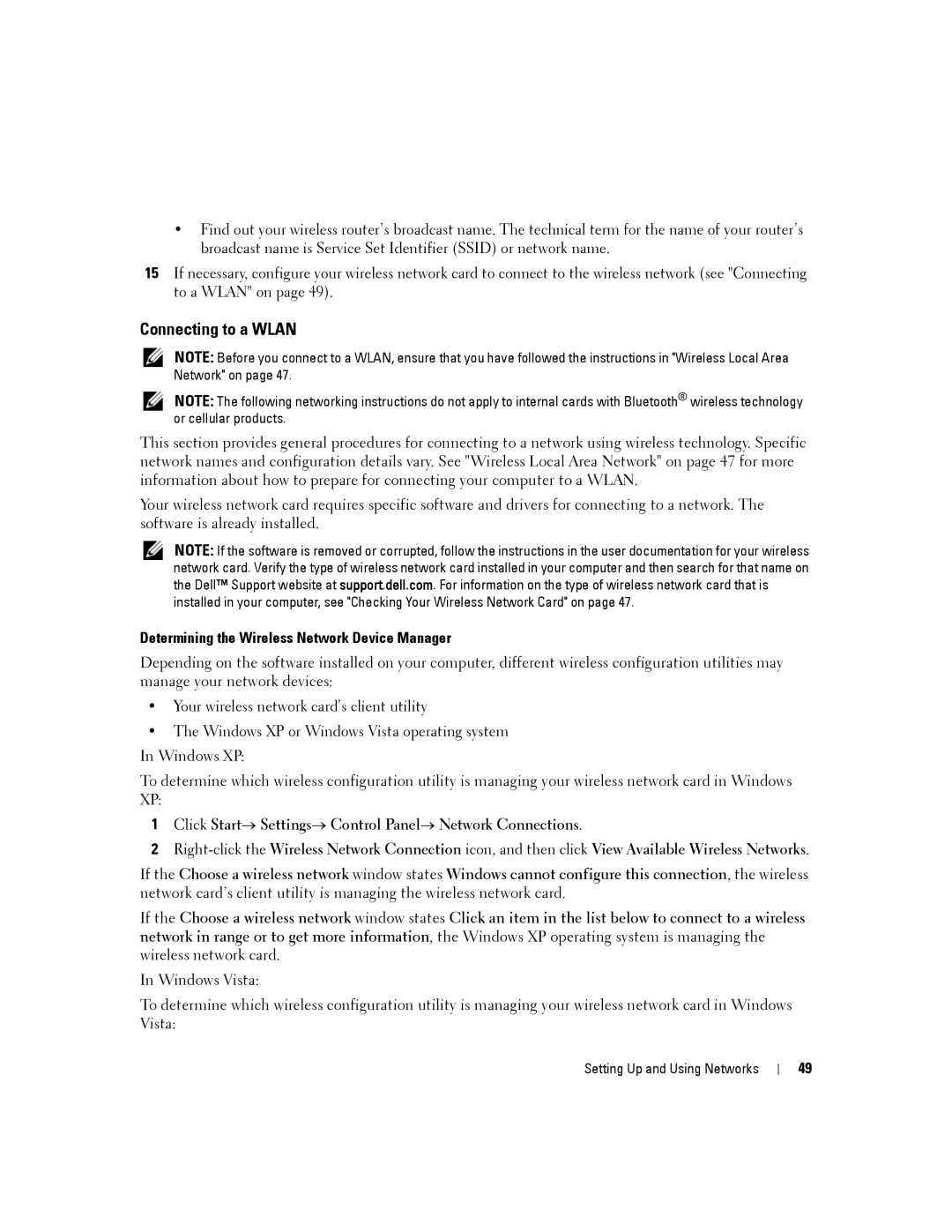 Dell D430 manual Connecting to a Wlan, Determining the Wireless Network Device Manager 