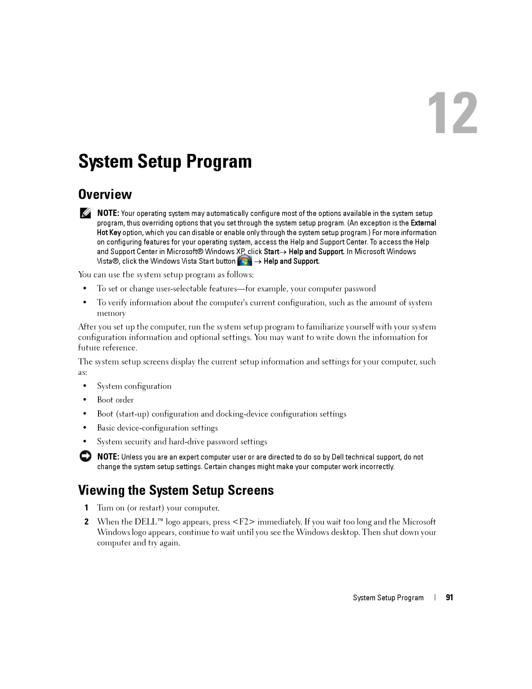 Dell D430 manual System Setup Program, Overview, Viewing the System Setup Screens 