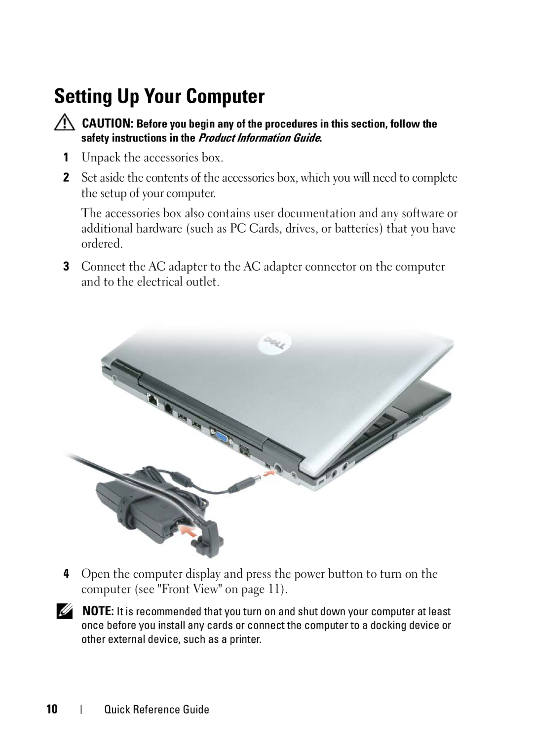 Dell D430 manual Setting Up Your Computer 