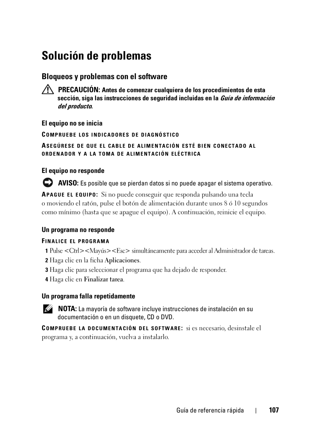 Dell D430 manual Solución de problemas, Bloqueos y problemas con el software 