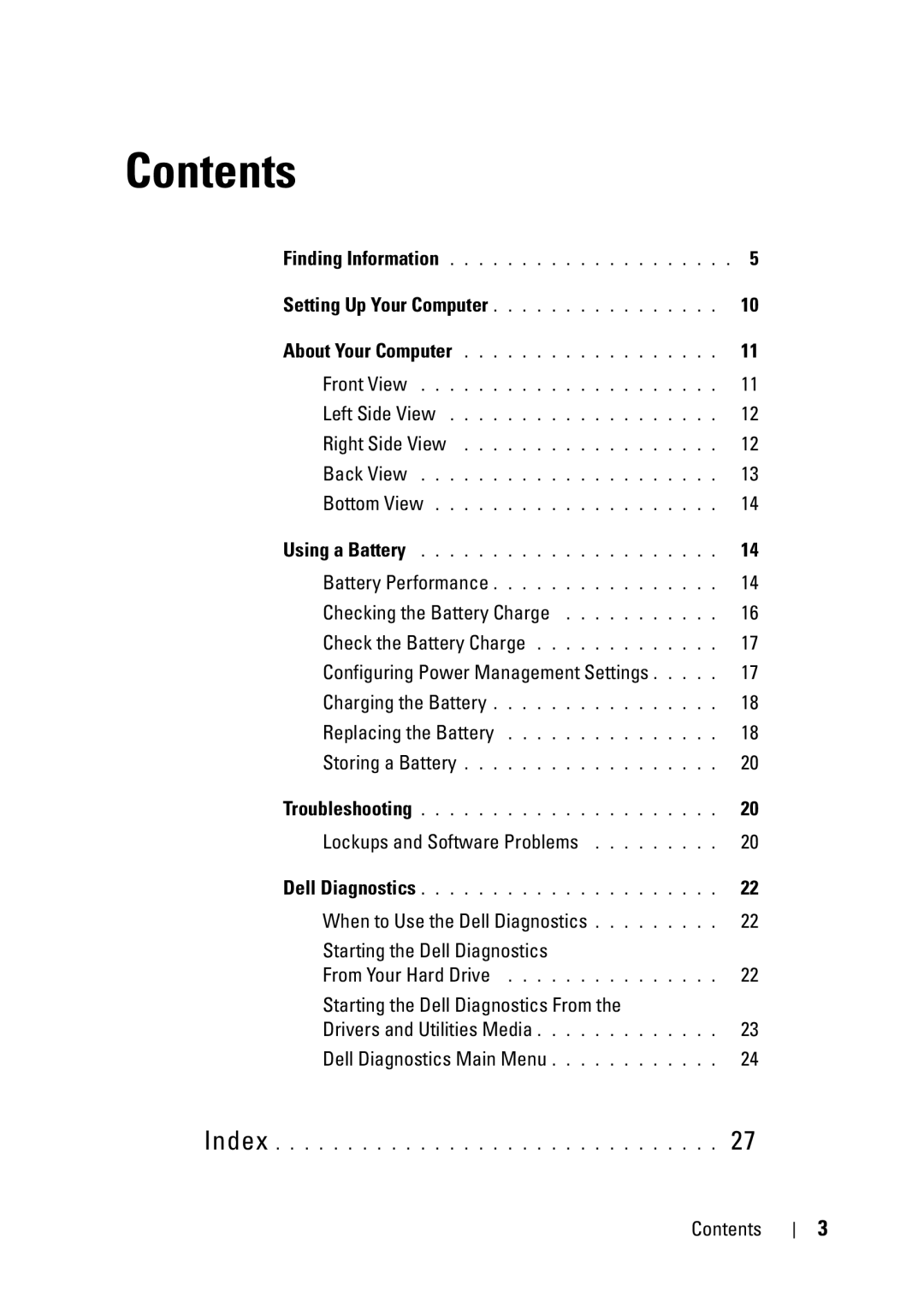 Dell D430 manual Contents 