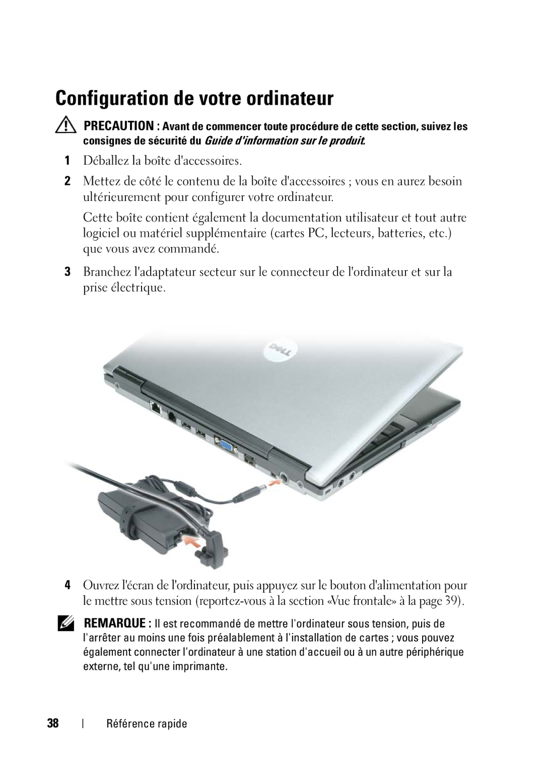 Dell D430 manual Configuration de votre ordinateur 