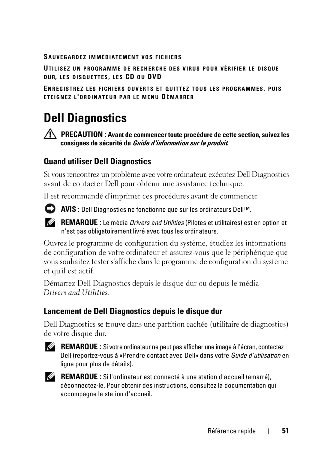 Dell D430 manual Quand utiliser Dell Diagnostics, Lancement de Dell Diagnostics depuis le disque dur 