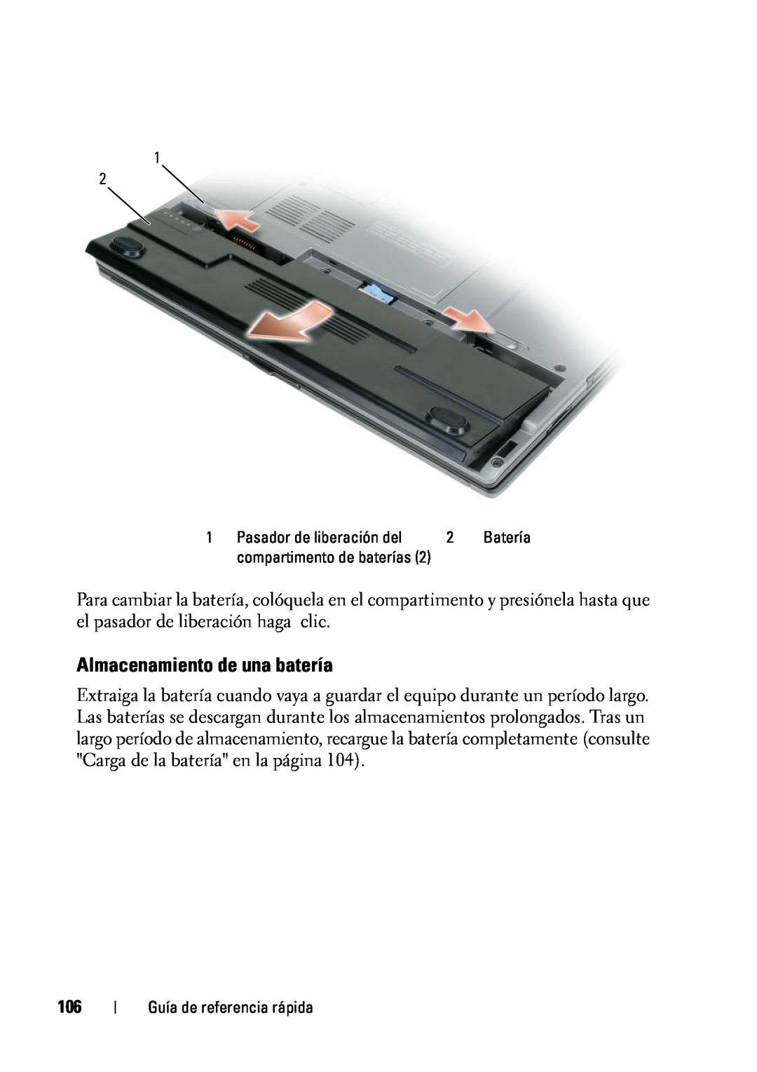 Dell D430 manual Almacenamiento de una batería, Batería, compartimento de baterías 