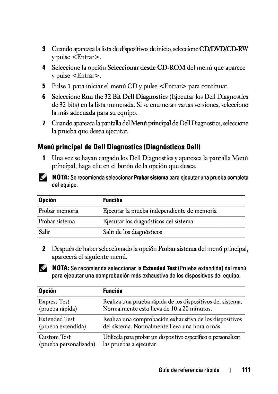 Dell D430 manual Menú principal de Dell Diagnostics Diagnósticos Dell 