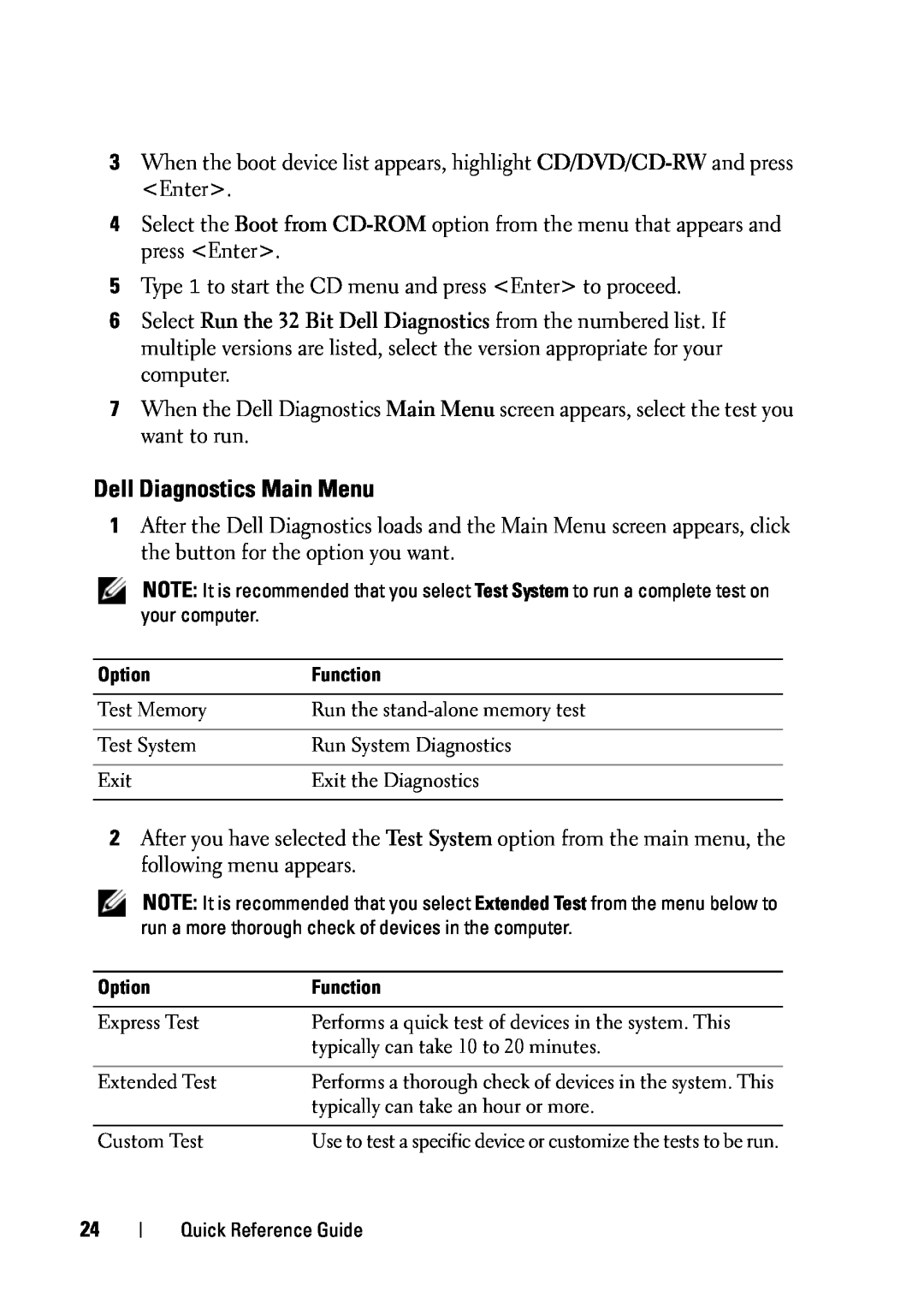 Dell D430 manual Dell Diagnostics Main Menu 