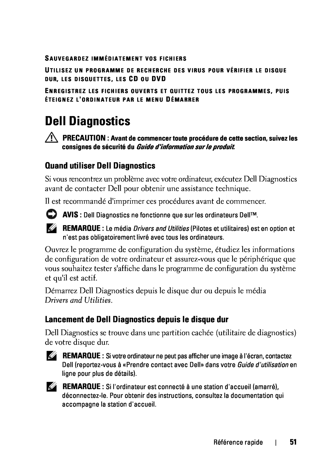 Dell D430 manual Quand utiliser Dell Diagnostics, Lancement de Dell Diagnostics depuis le disque dur 