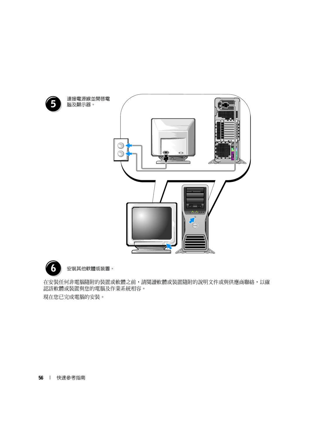 Dell D490 manual 連接電源線並開啟電 腦及顯示器。 安裝其他軟體或裝置。 