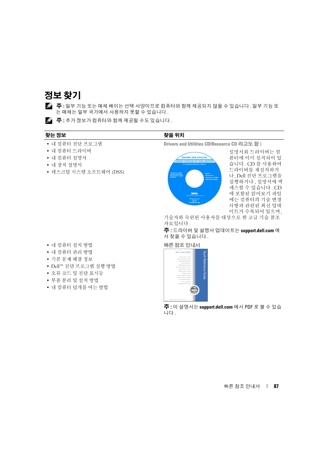 Dell D490 manual 정보 찾기, 빠른 참조 안내서 