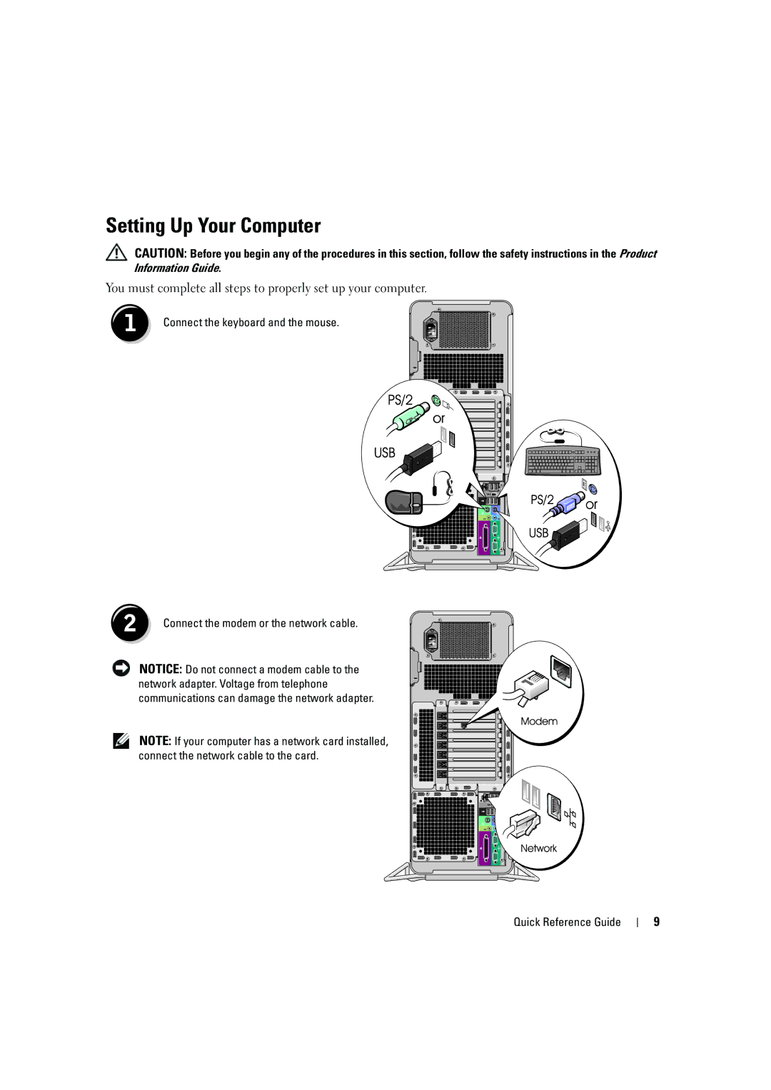 Dell D490 manual Setting Up Your Computer 