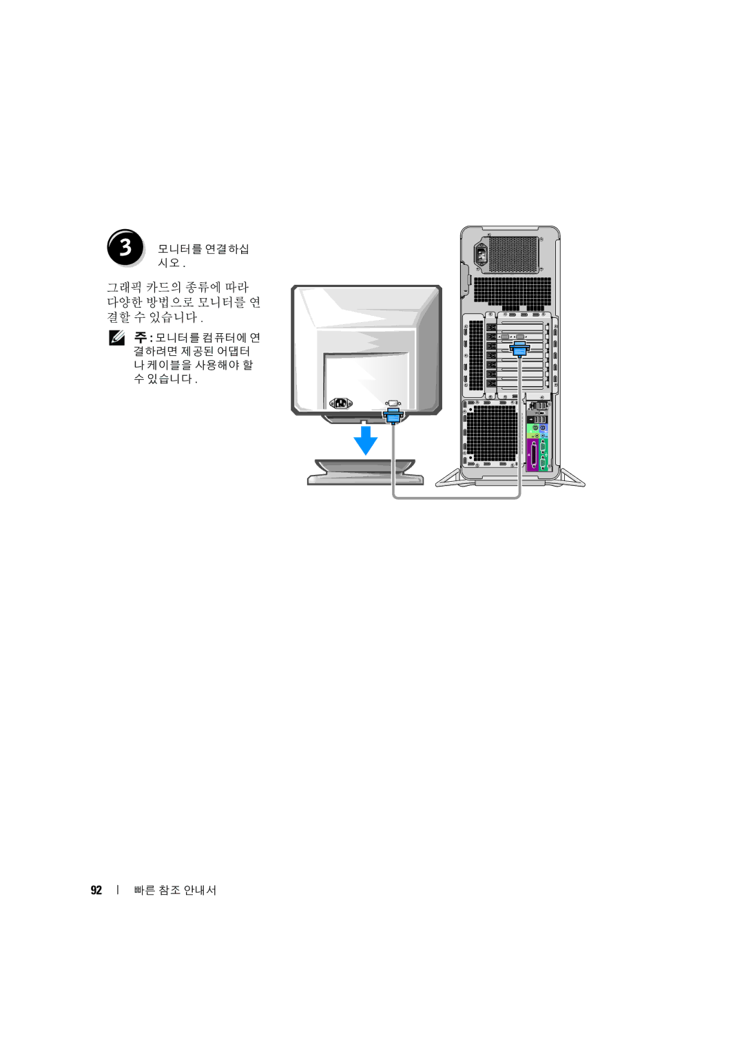 Dell D490 manual 그래픽 카드의 종류에 따라 다양한 방법으로 모니터를 연 결할 수 있습니다 