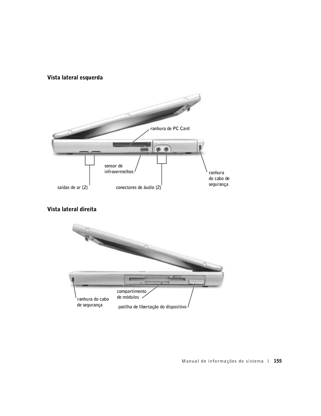 Dell D500 manual Vista lateral esquerda, Vista lateral direita 
