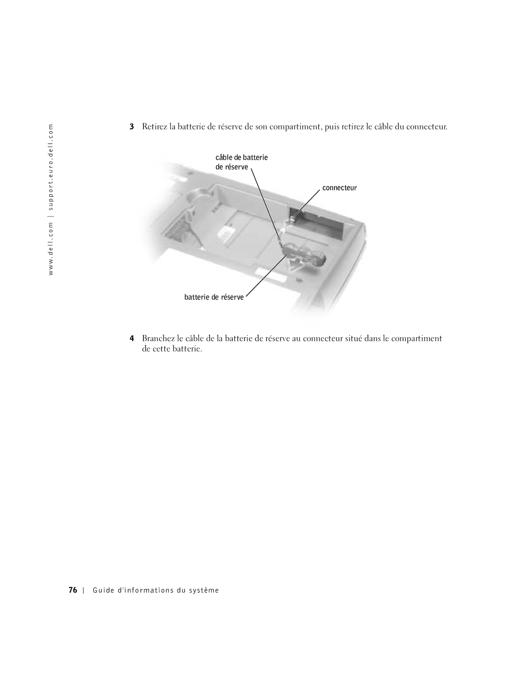 Dell D500 manual Connecteur Batterie de réserve 