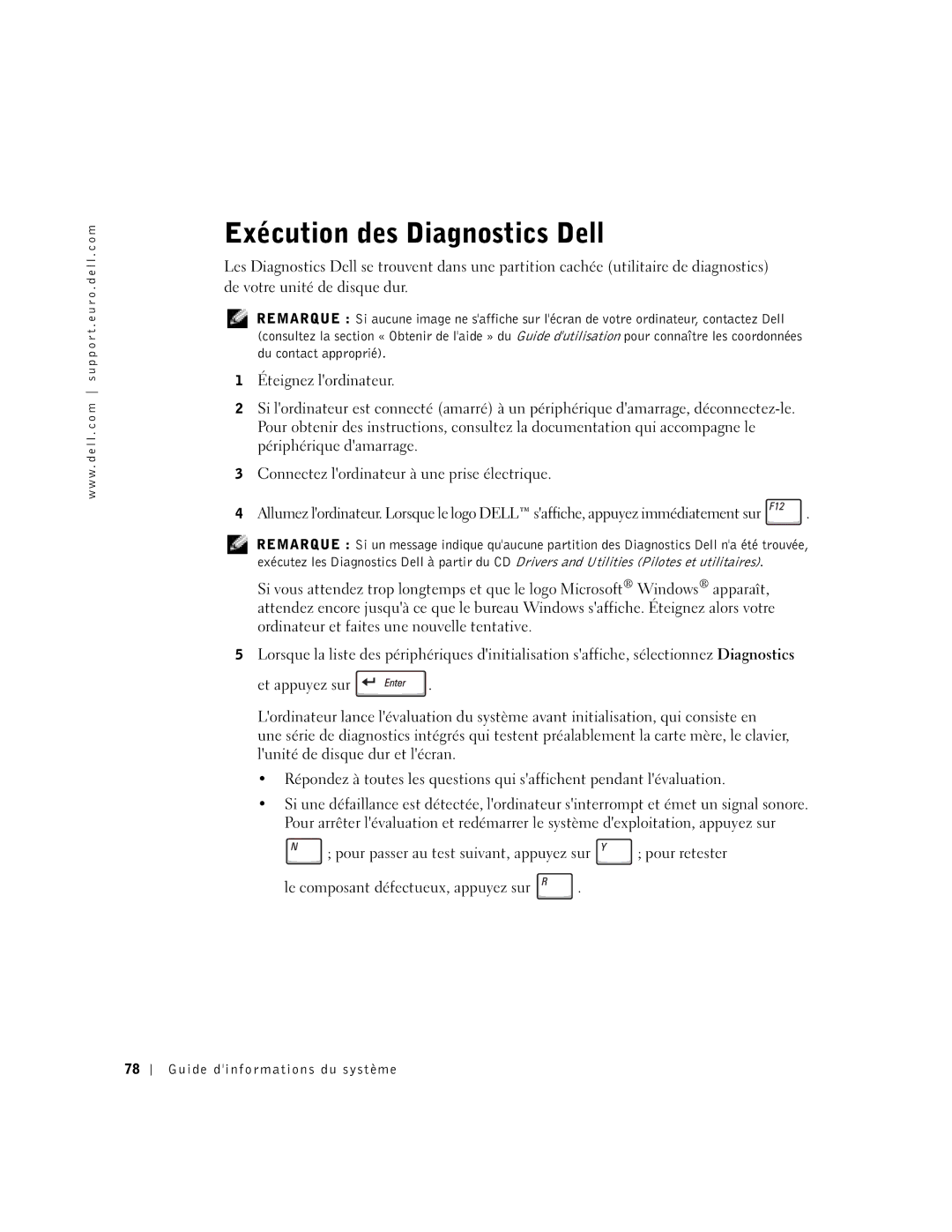 Dell D500 manual Exécution des Diagnostics Dell 