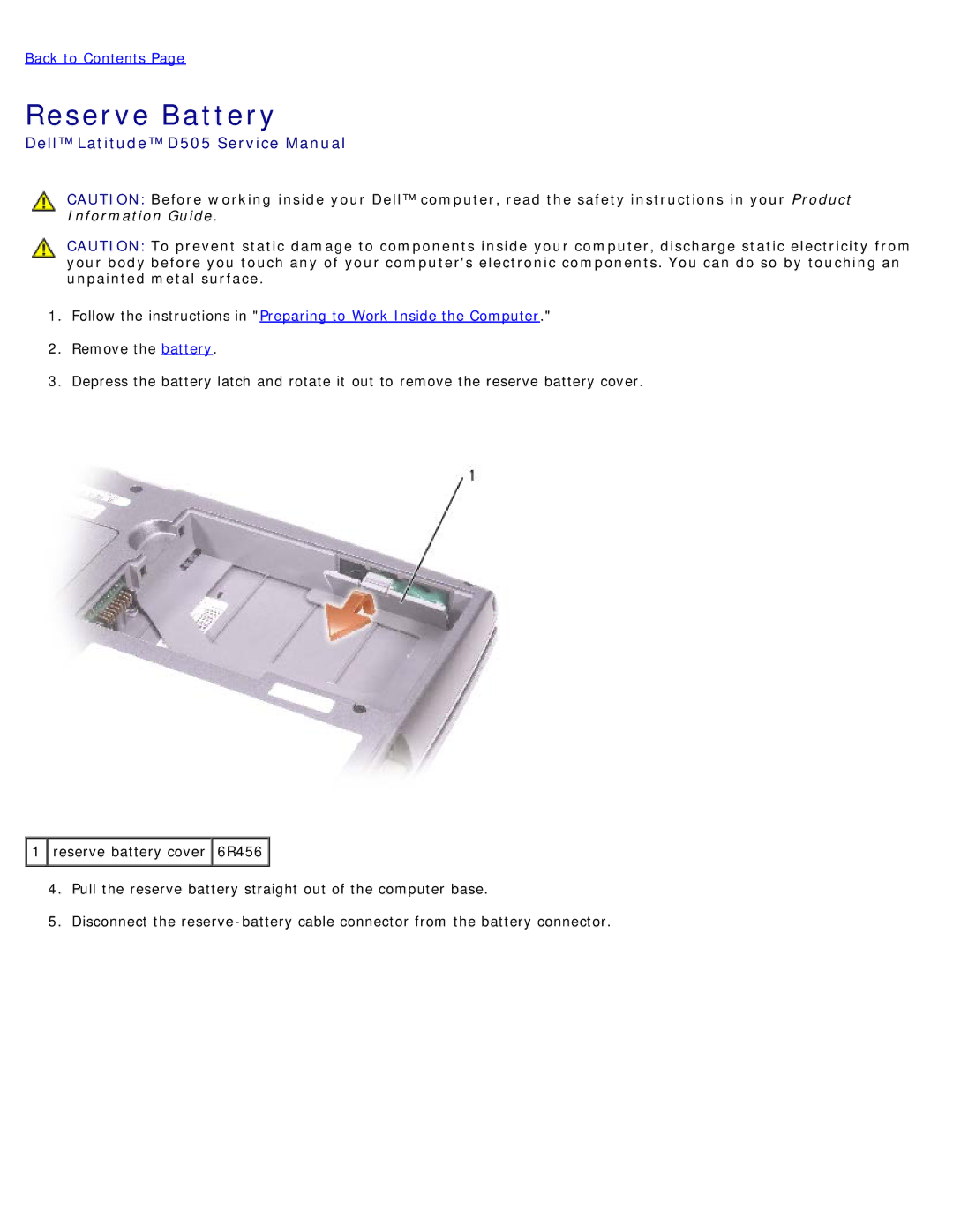 Dell D505 service manual Reserve Battery 