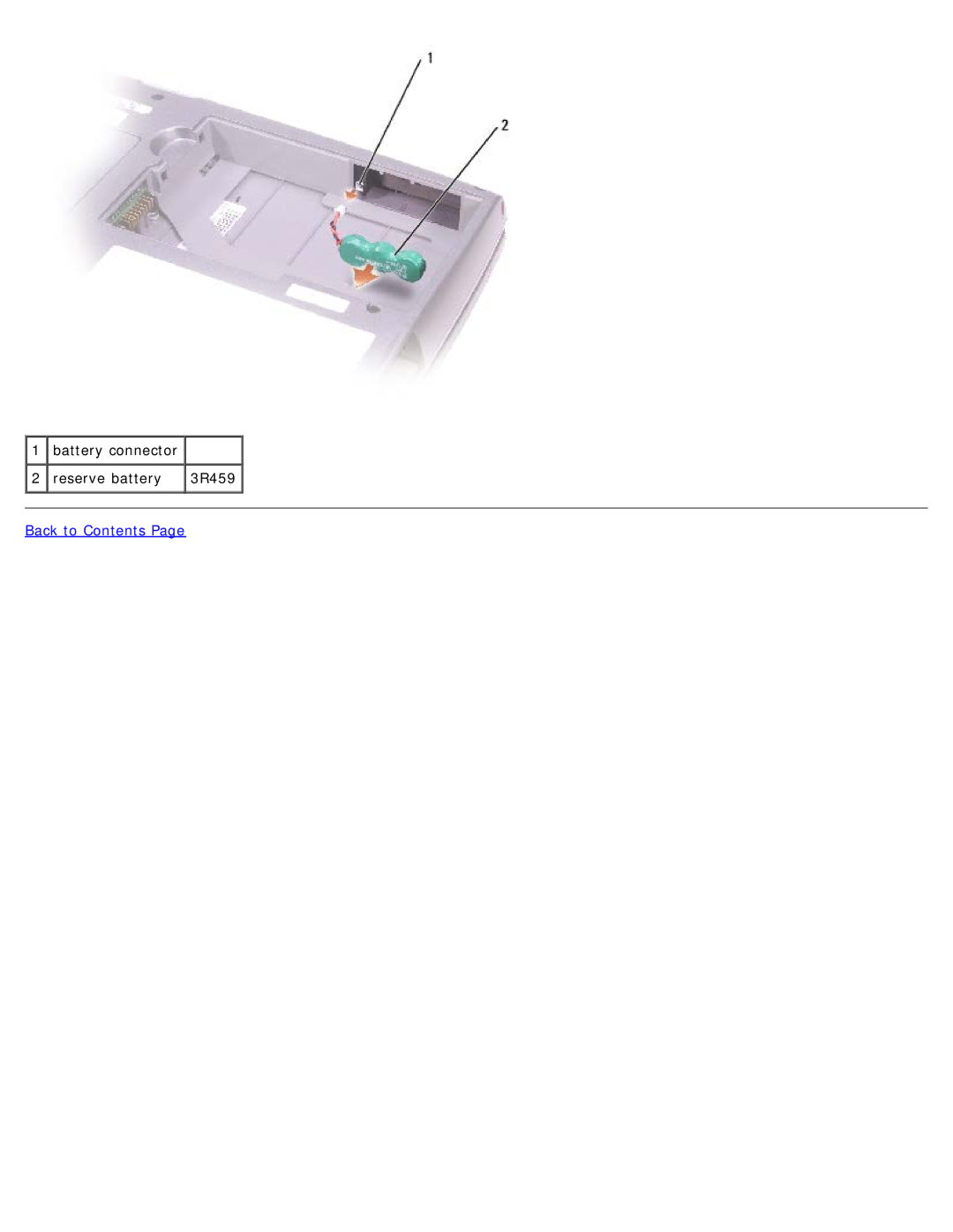 Dell D505 service manual Battery connector Reserve battery 