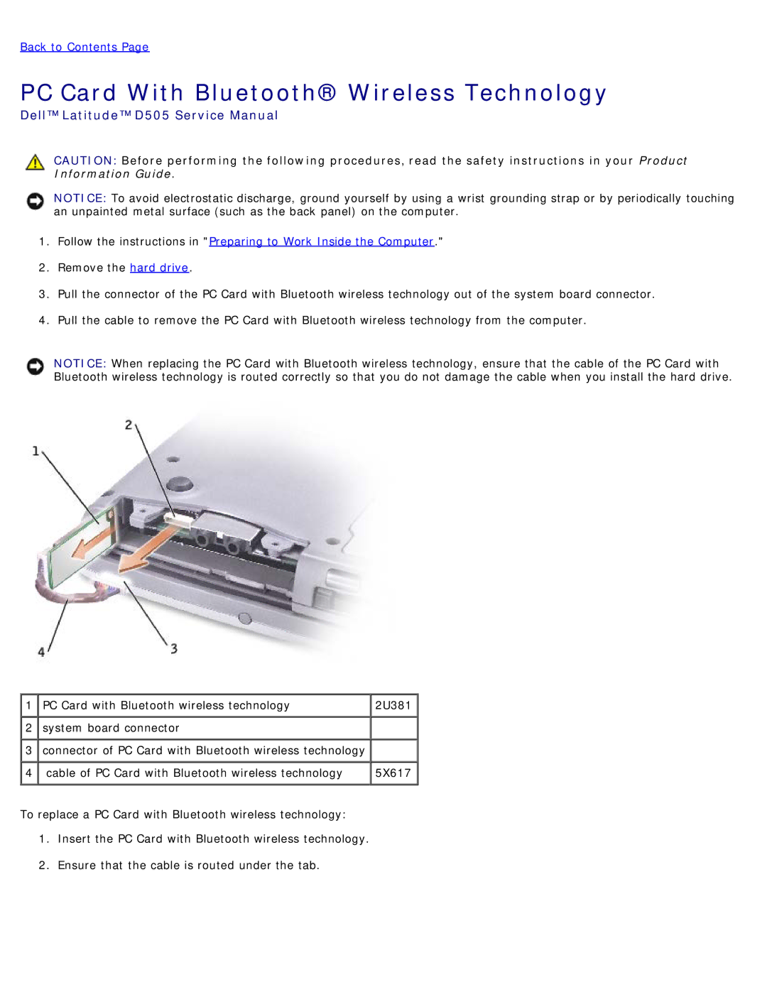 Dell D505 service manual PC Card With Bluetooth Wireless Technology 