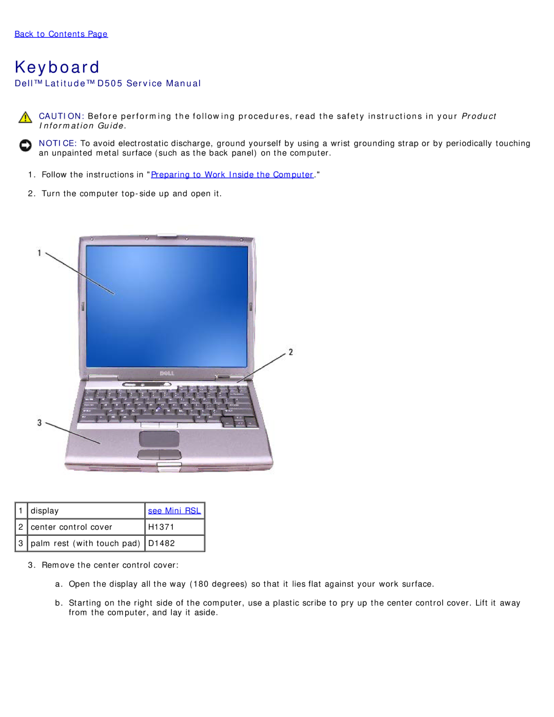 Dell D505 service manual Keyboard 